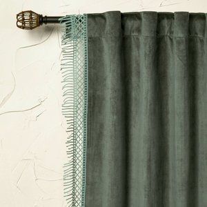 2pc Light Filtering Velvet Macrame Trim Window Curtain Panel - Opalhouse™ design